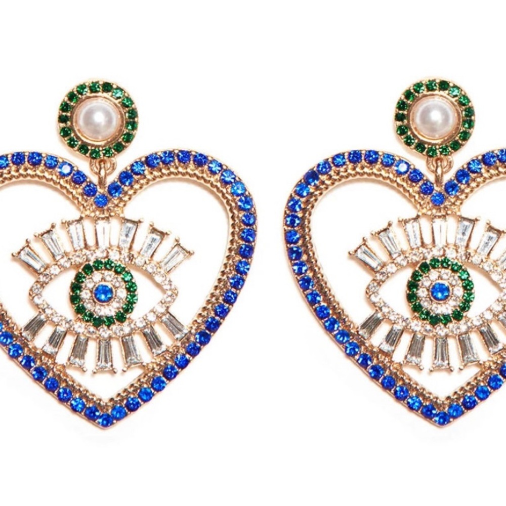Heart Rhinestone Drop Earrings - Picture 3 of 7